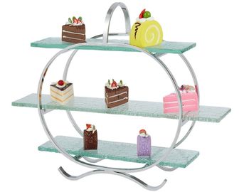 3 - 층 연회 서빙 뷔페를 위한 꾸미는 큰접시를 가진 유리제 케이크 진열대