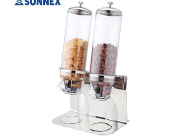 Hanging Structure Stainless Steel Cookwares , Two Tnaks Cereal Dispenser Buffet Dry Food Dispenser w